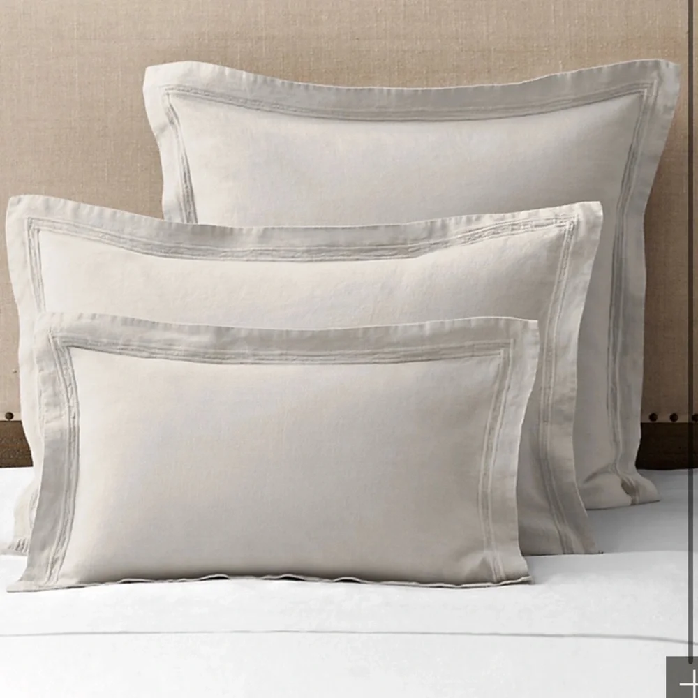 Restoration Hardware Grey Stonewashed Belgian Linen Satin Stitch Pillow Sham